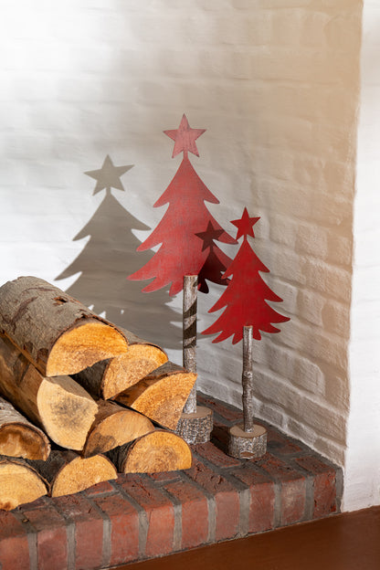 Kerstboom + Ster IJzer/Paulownia Hout Kerst Rood Groot
