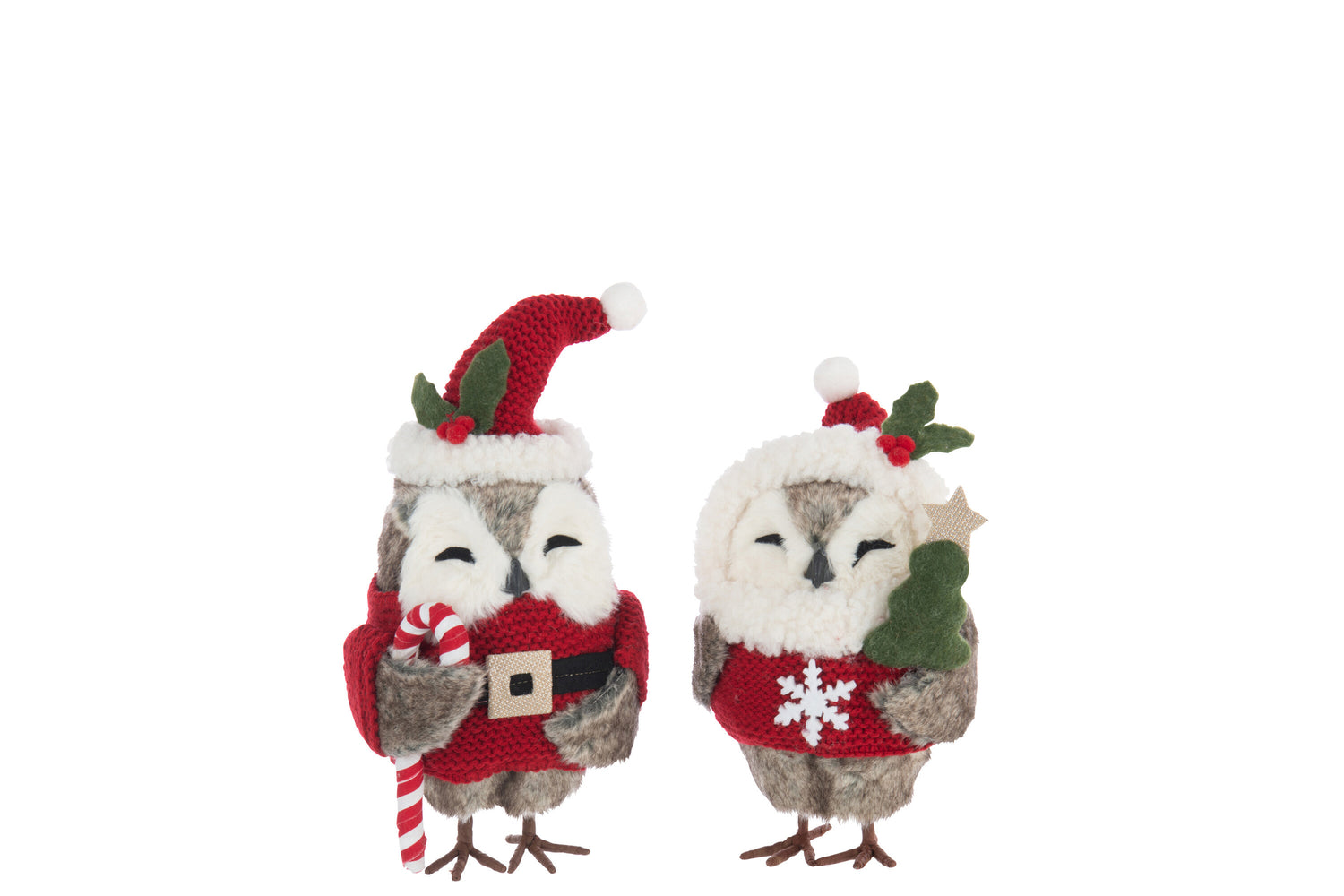 Uilen Deco Polyester Bruin/Kerst Rood Assortiment Van 2