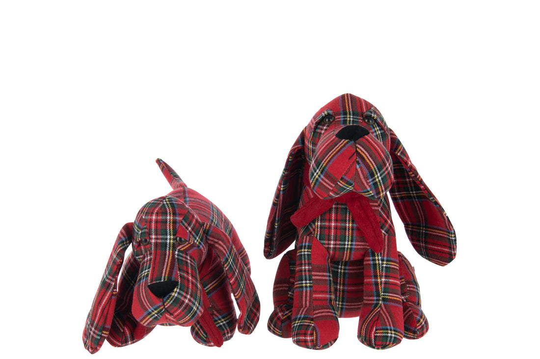 Deurstopper Hond Geruit Polyester Kerst Rood/Donkergroen Assortiment Van 2