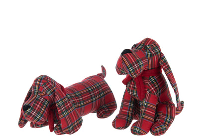 Deurstopper Hond Geruit Polyester Kerst Rood/Donkergroen Assortiment Van 2