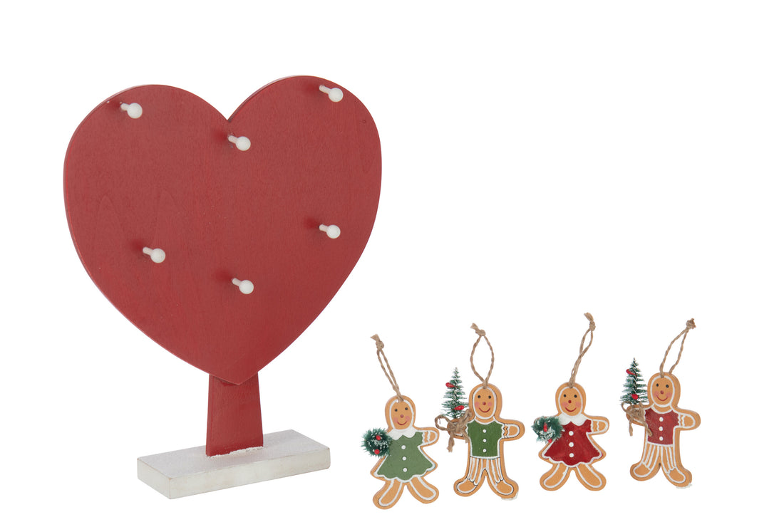 Hart + Peperkoekhangers Triplex Kerst Rood