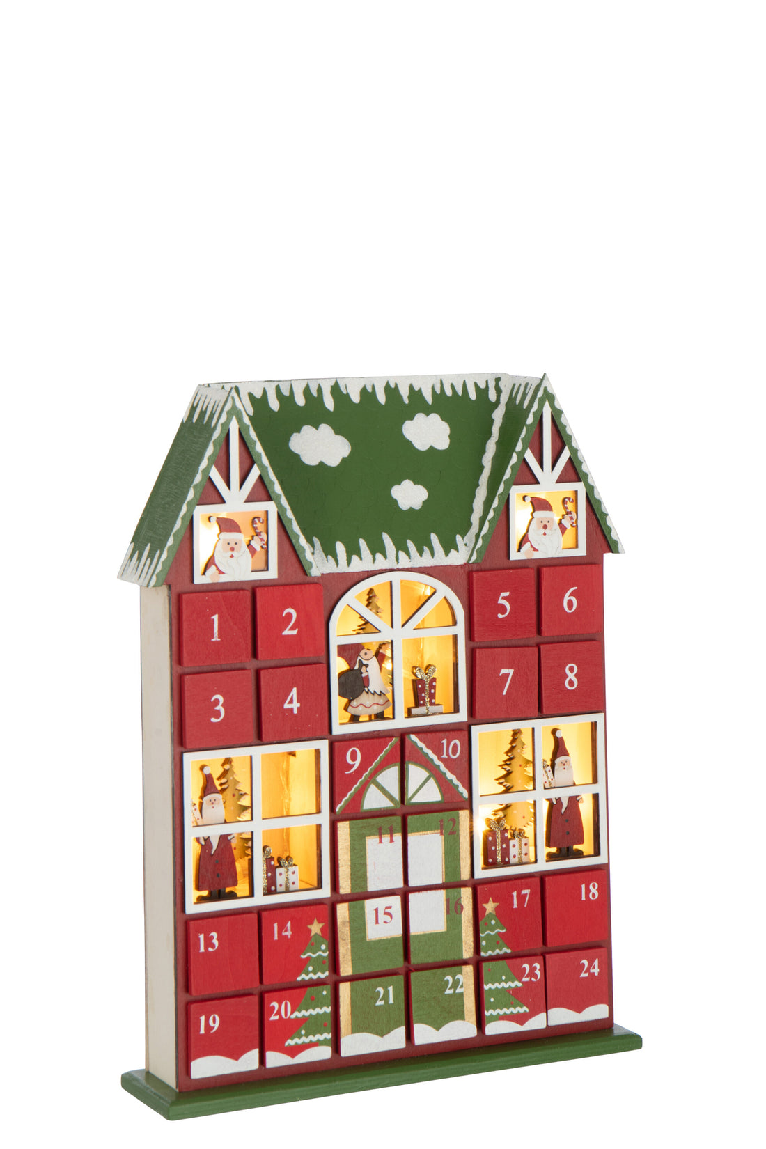 Huis Adventskalender Led Triplex Kerst Rood/Donkergroen
