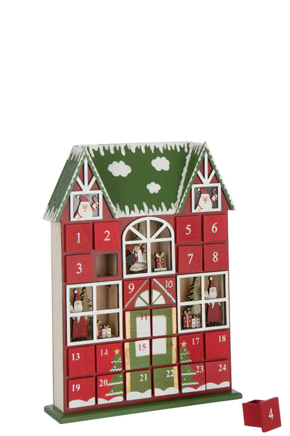 Huis Adventskalender Led Triplex Kerst Rood/Donkergroen