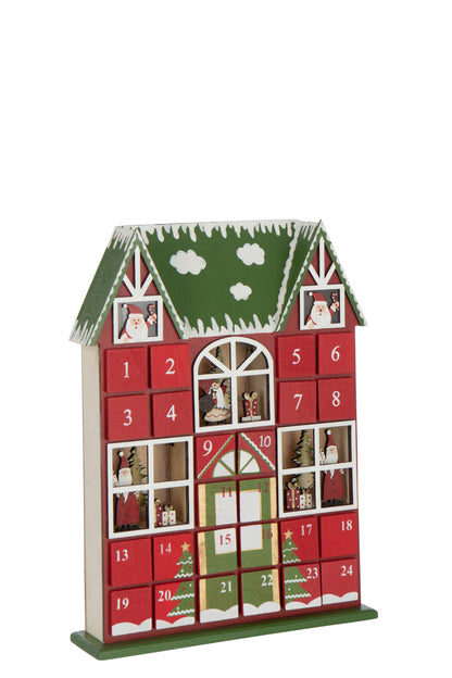 Huis Adventskalender Led Triplex Kerst Rood/Donkergroen