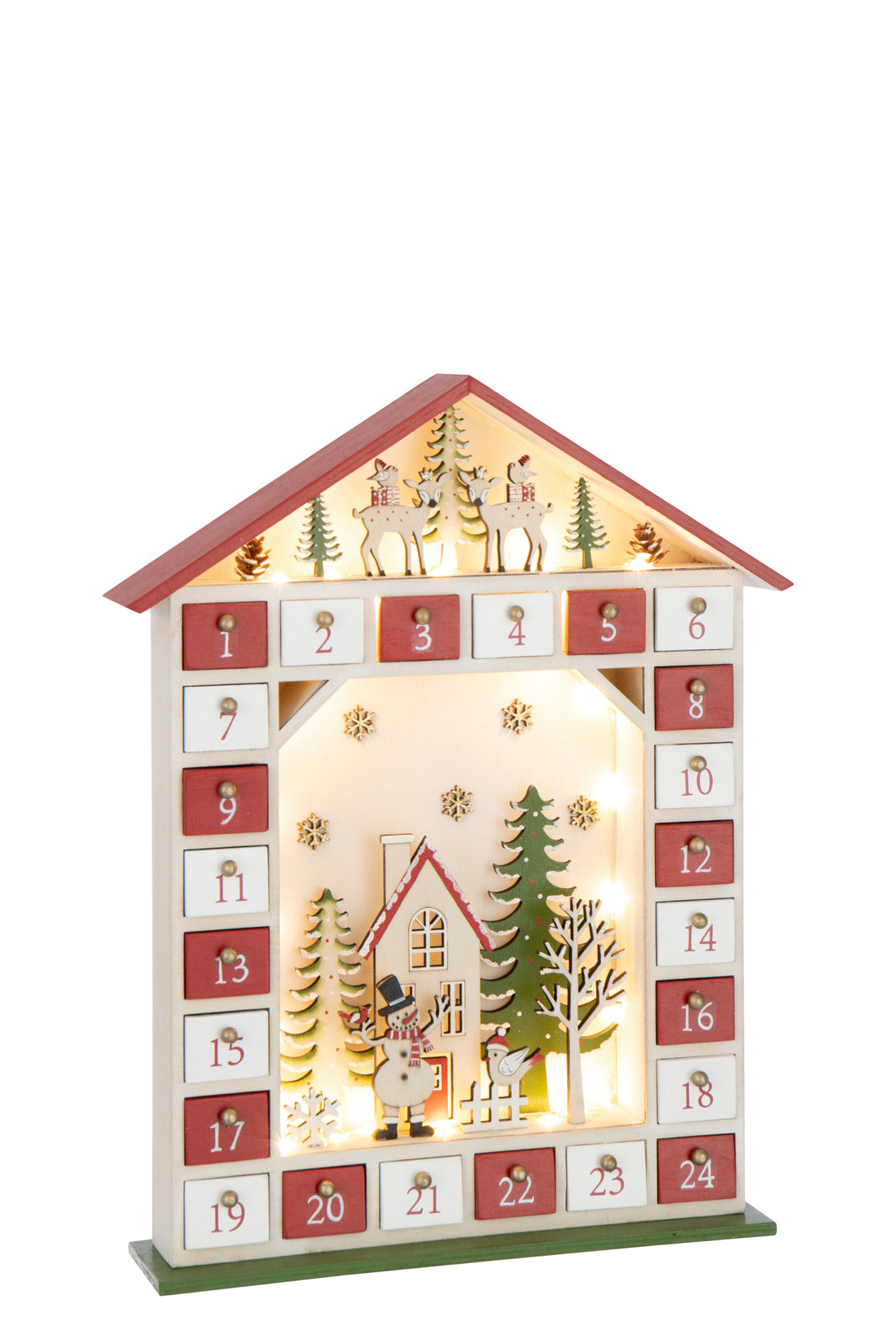 Huis Adventskalender Led Triplex Kerst Rood/Wit