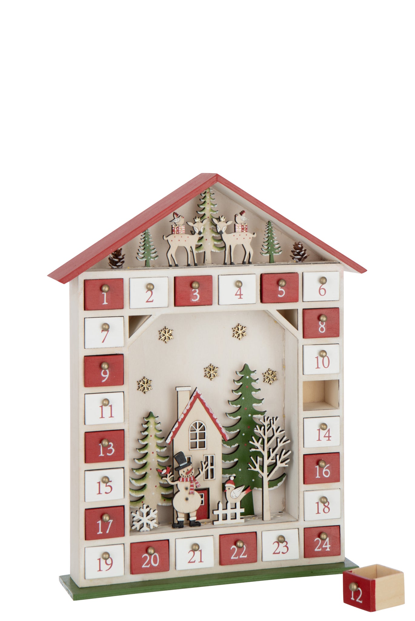 Huis Adventskalender Led Triplex Kerst Rood/Wit