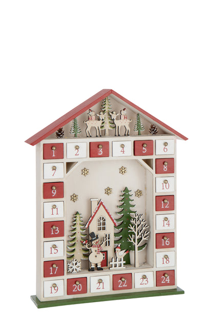 Huis Adventskalender Led Triplex Kerst Rood/Wit
