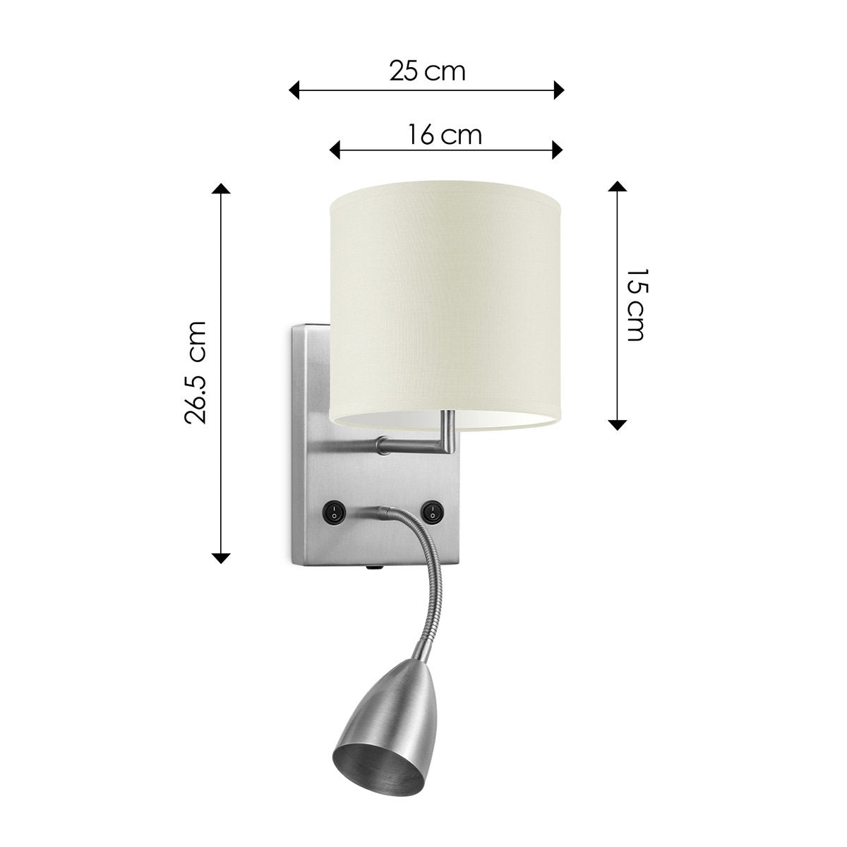 Wandlamp - Read, LED Leeslamp, E27, warm wit 16cm