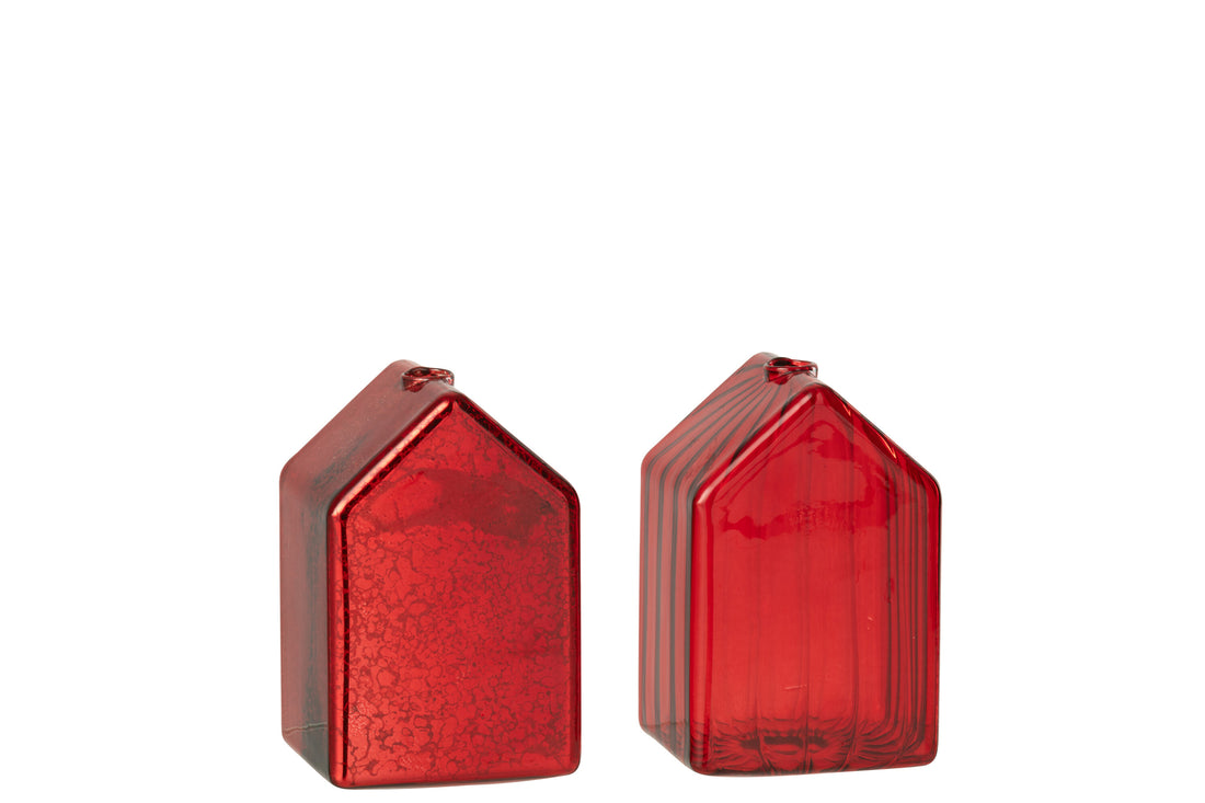 Huis Glas Kerst Rood Klein Assortiment Van 2