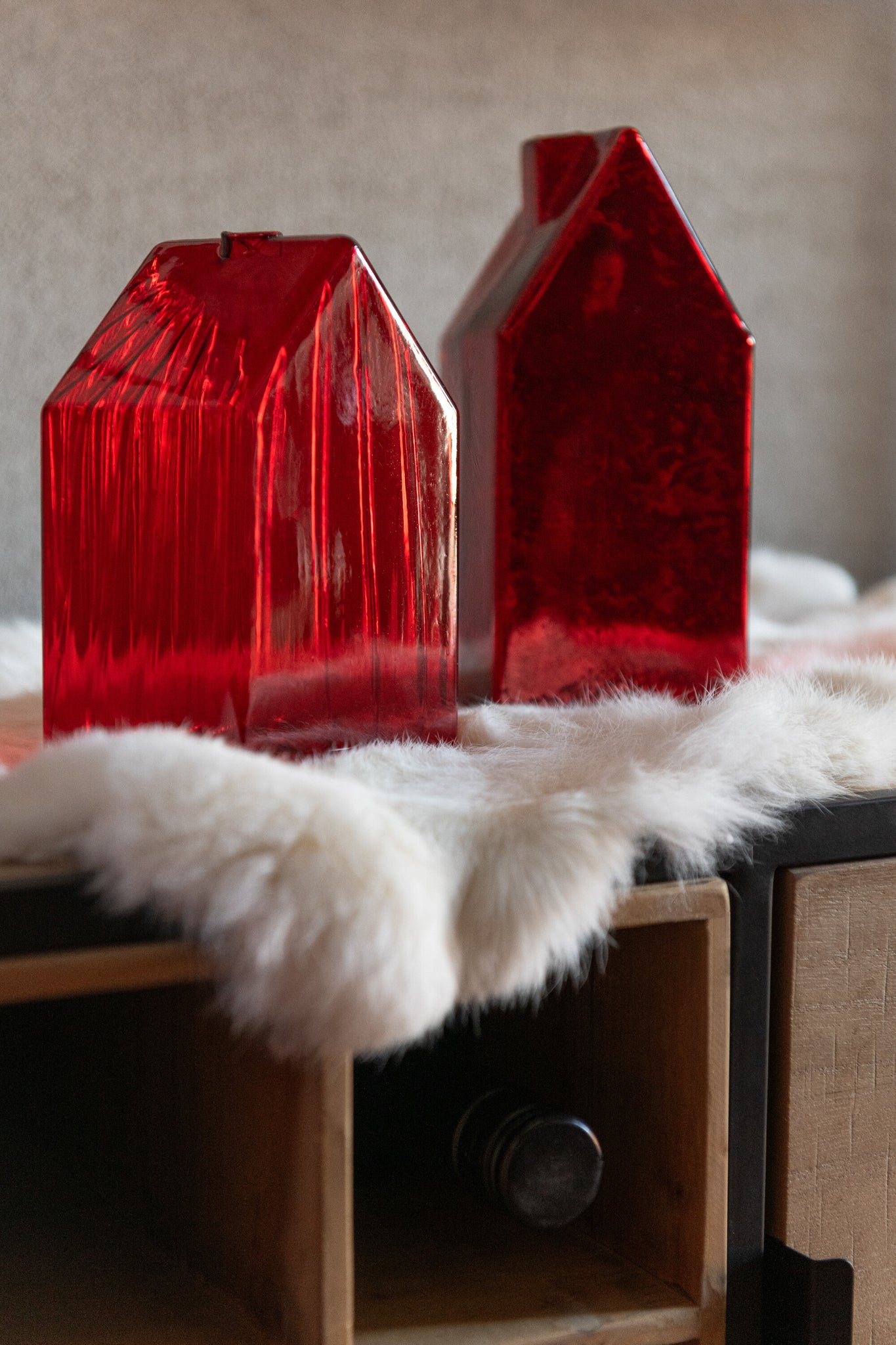 Huis Glas Kerst Rood Klein Assortiment Van 2