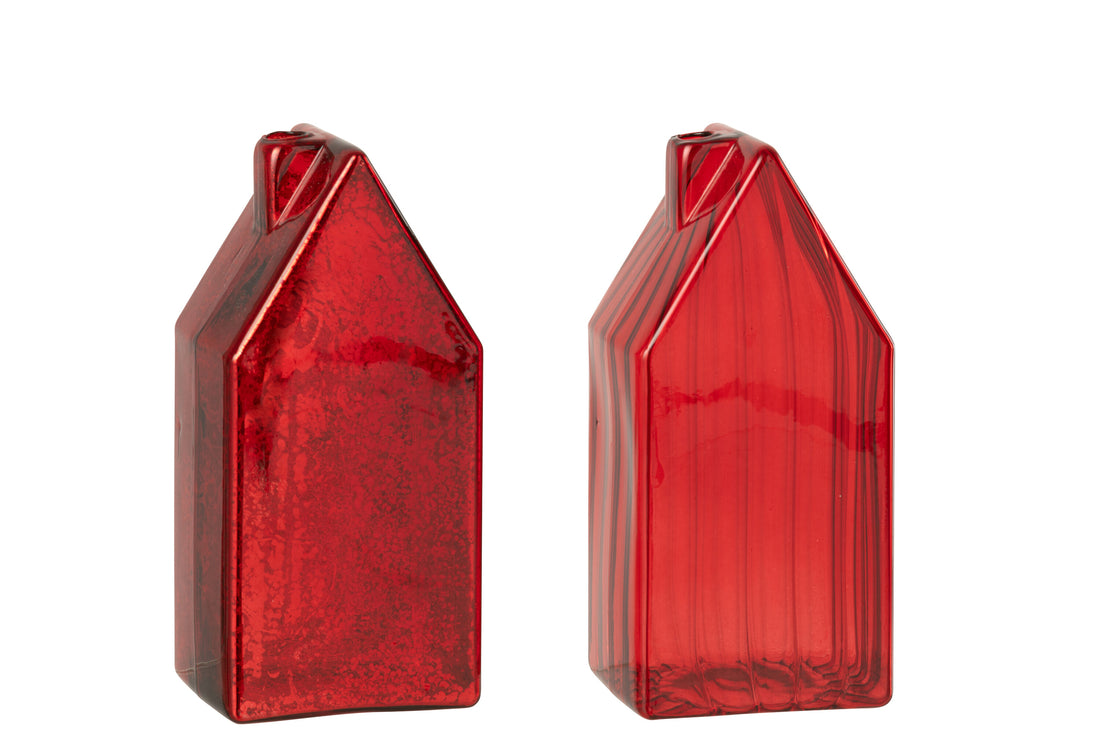 Huis Glas Kerst Rood Groot Assortiment Van 2