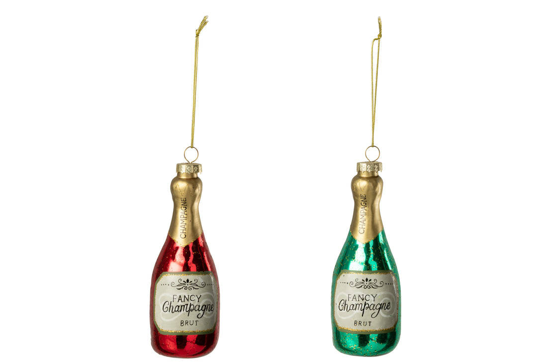 Hanger Champagnefles Glas Groen/Rood Assortiment Van 2