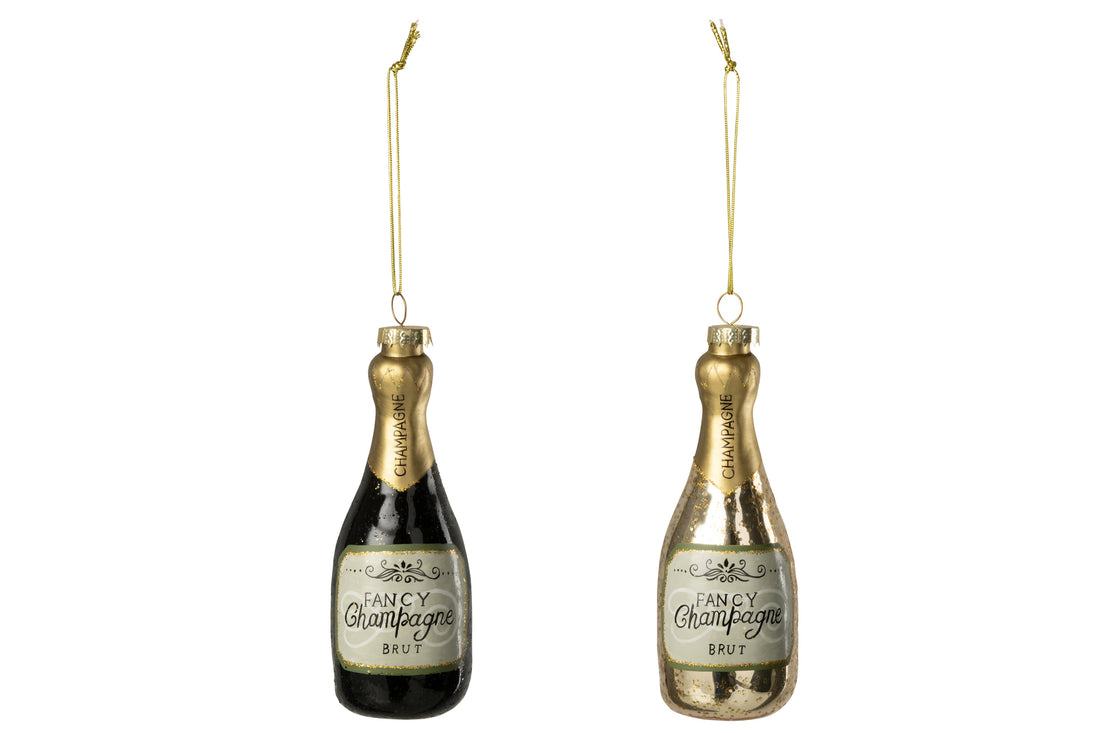 Hanger Champagnefles Glas Zwart/Goudkleurig Assortiment Van 2
