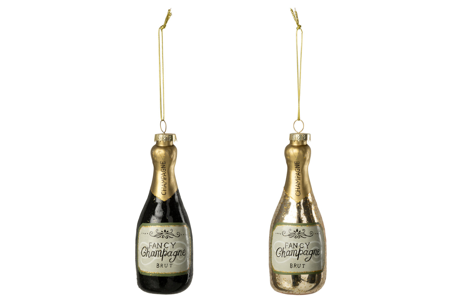 Hanger Champagnefles Glas Zwart/Goudkleurig Assortiment Van 2