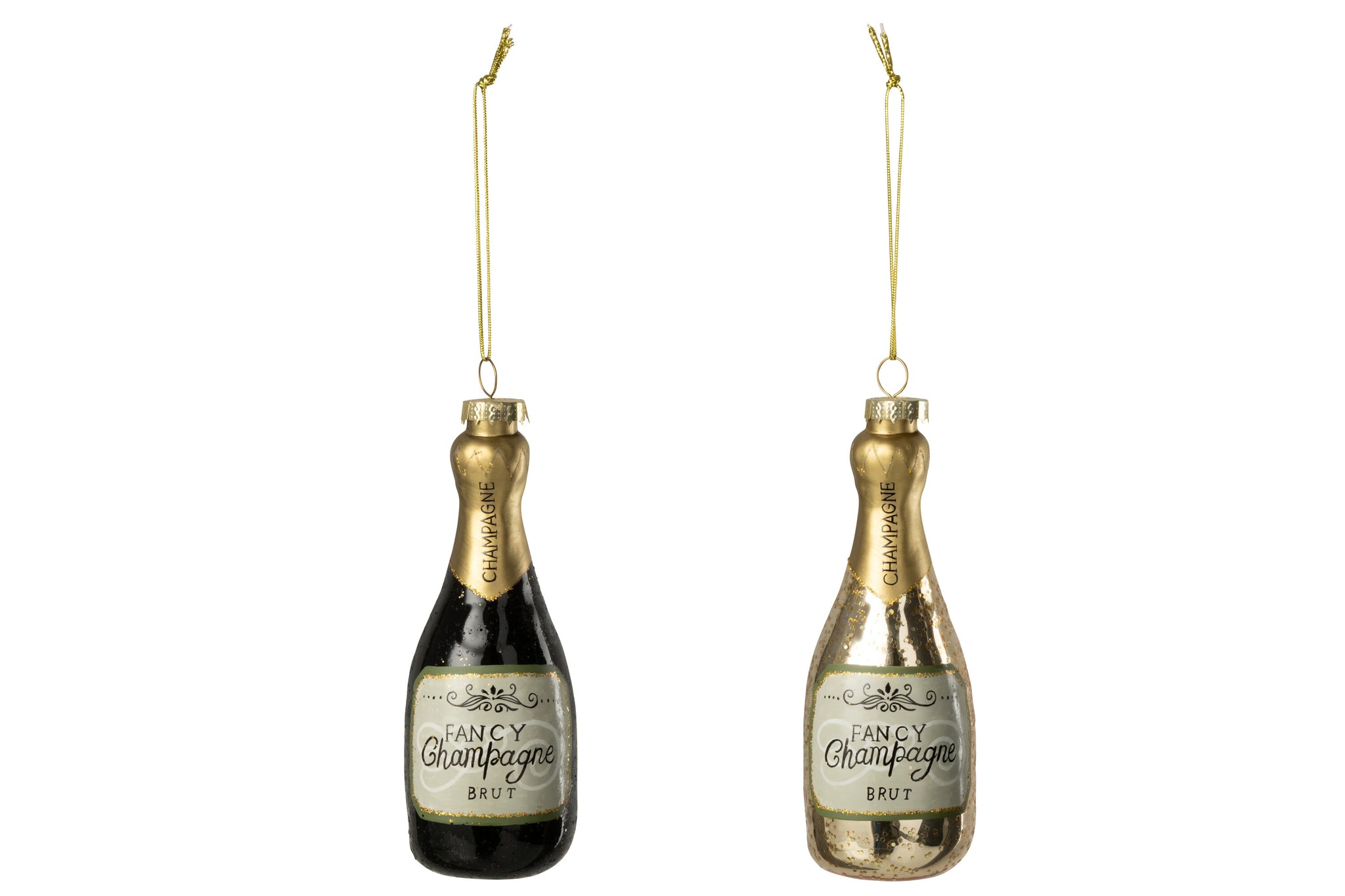 Hanger Champagnefles Glas Zwart/Goudkleurig Assortiment Van 2
