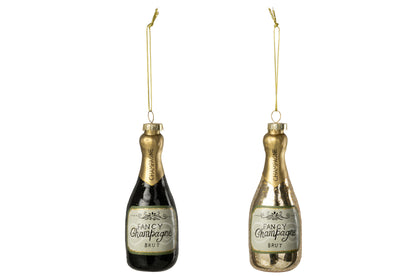 Hanger Champagnefles Glas Zwart/Goudkleurig Assortiment Van 2