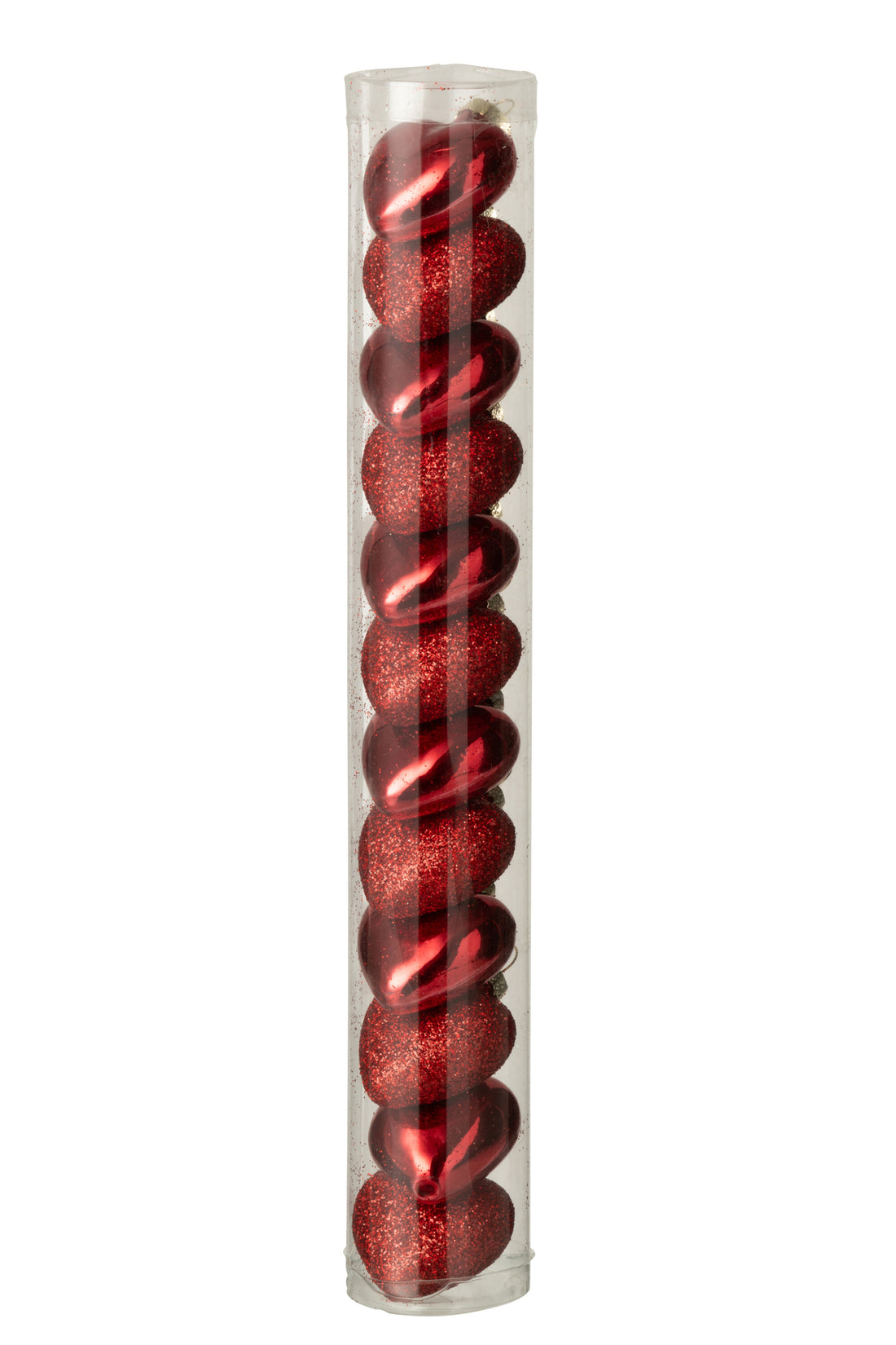 Doos van 12 hanger hart glas rood