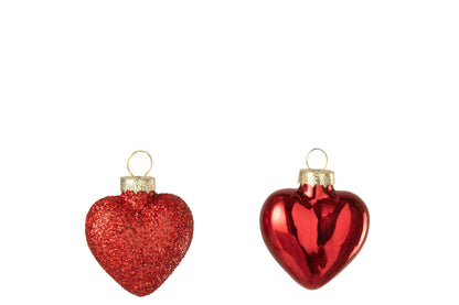 Doos van 12 hanger hart glas rood