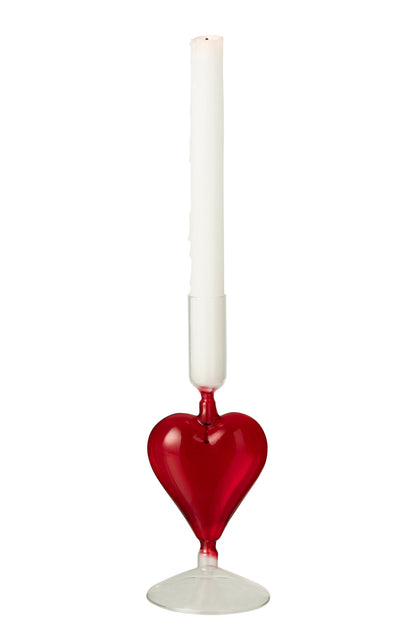 Kaarsenhouder Hart Glas Transparant/Rood
