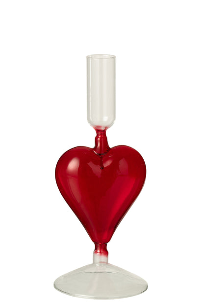 Kaarsenhouder Hart Glas Transparant/Rood