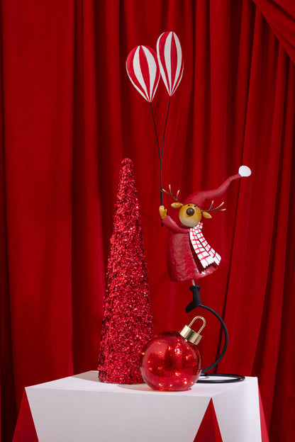 Kerstbal met LED-verlichting van glas, kerst rood klein.