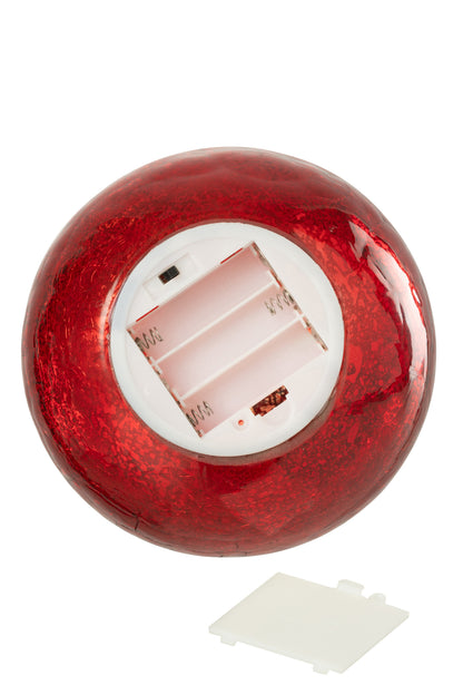 Kerstbal met LED-verlichting van glas, Kerst Rood Groot.