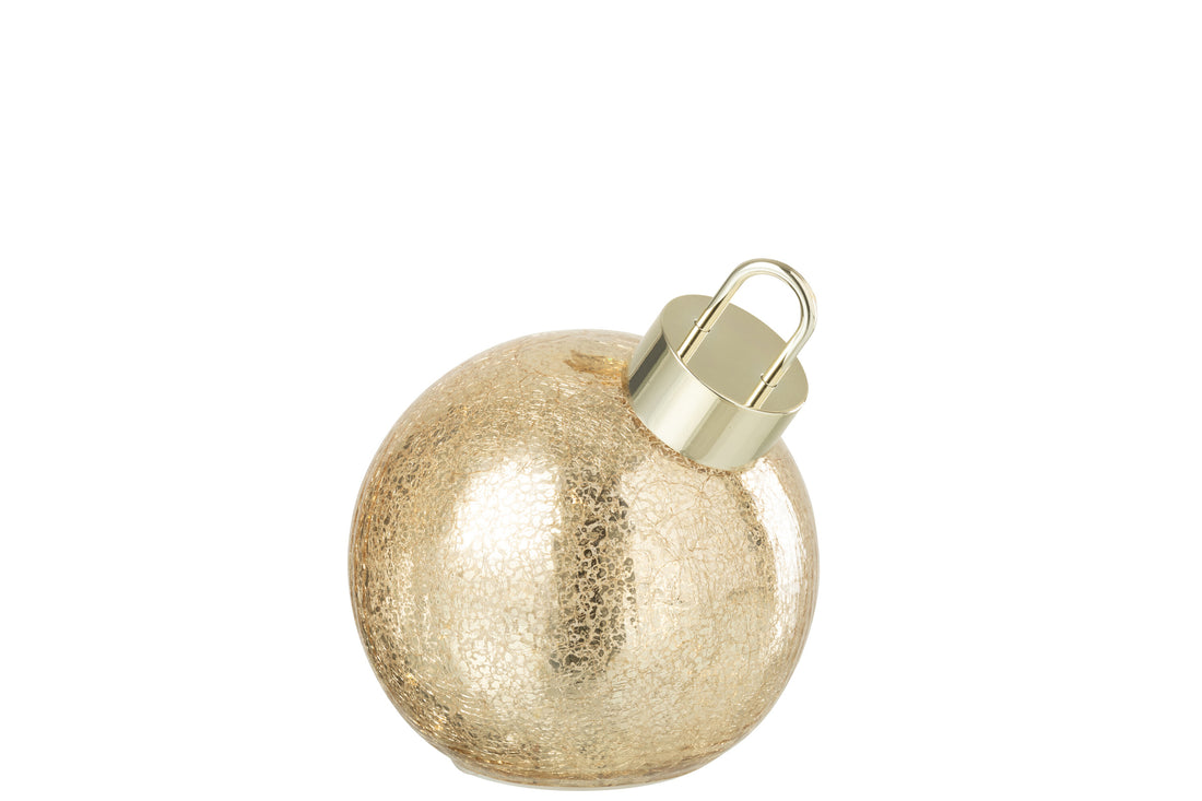 Kerstbal met LED-verlichting van glas in goudkleurig klein formaat.