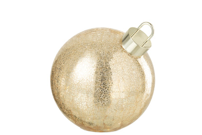 Kerstbal met LED-verlichting van glas in goudkleurig medium.