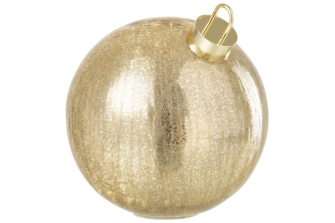 Kerstbal met LED-verlichting van glas in goudkleurig groot.