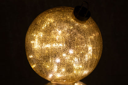 Kerstbal met LED-verlichting van glas in goudkleurig groot.