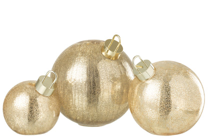 Kerstbal met LED-verlichting van glas in goudkleurig groot.