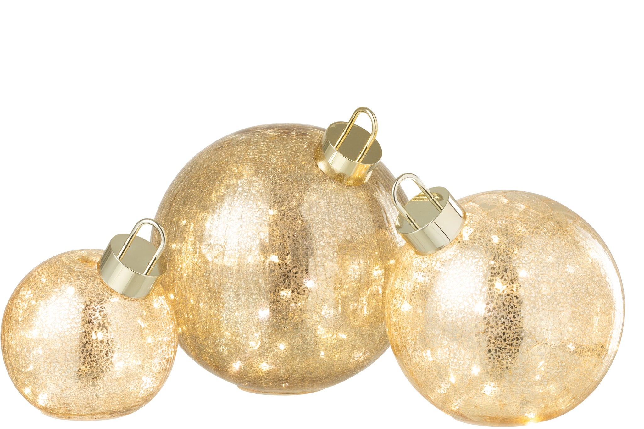 Kerstbal met LED-verlichting van glas in goudkleurig groot.