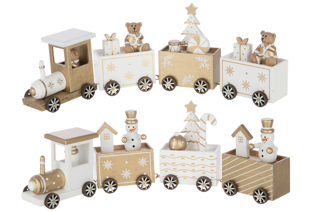 Treinbeer + Sneeuwpop Triplex Wit/Goudkleurig Assortiment Van 2