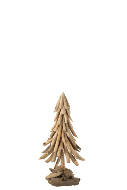 Kerstboom op houten basis stukken drijfhout natuurlijk medium