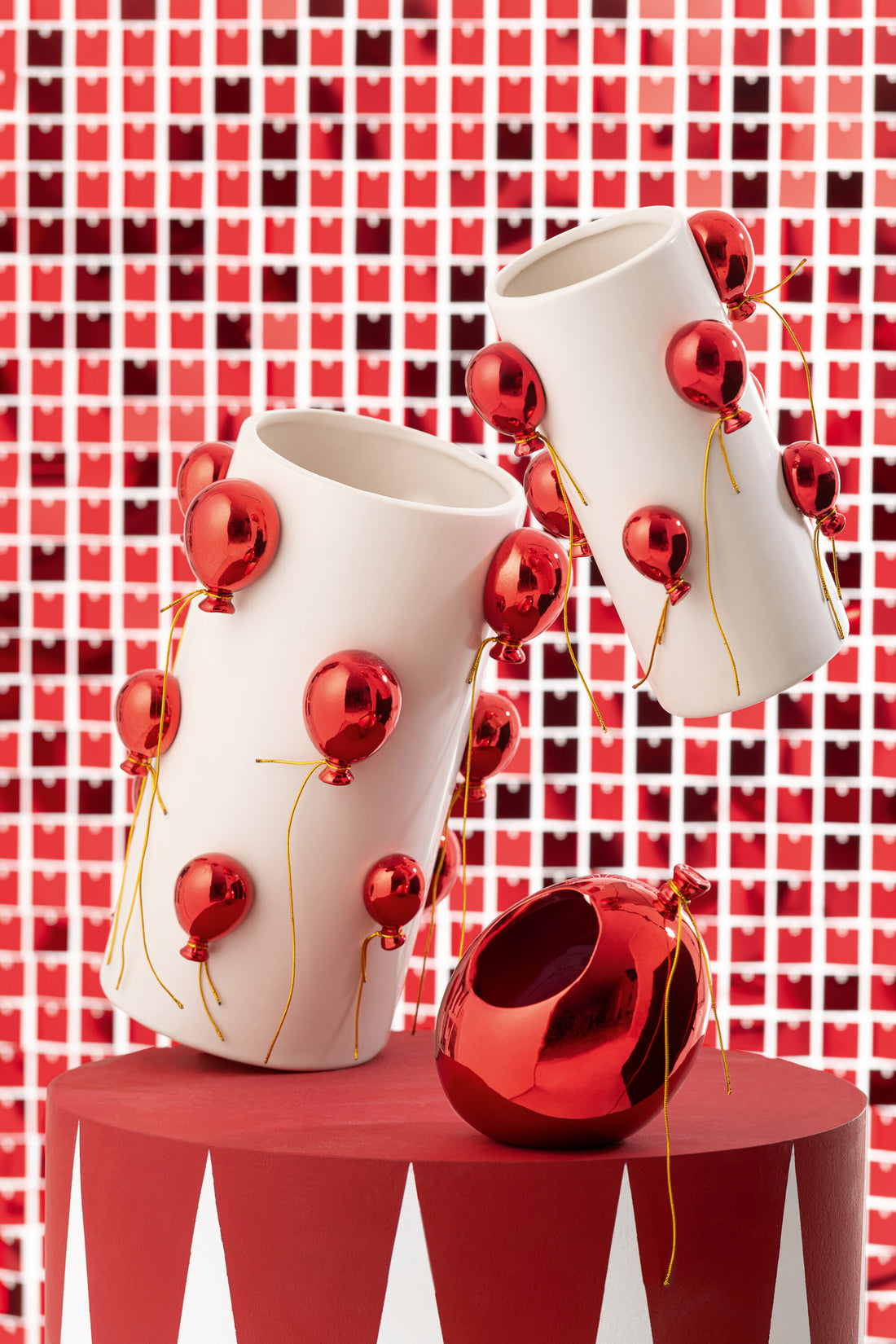 Vaas Ballon Keramiek Wit/Kerst Rood Klein