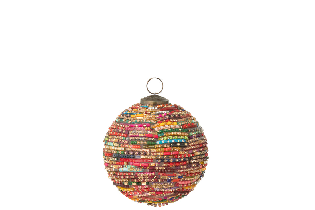 Kerstbal kralen glas roze/goudkleurig klein