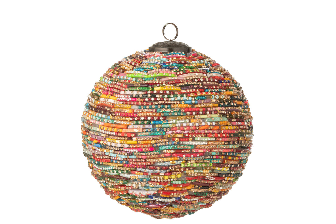 Kerstbal kralen glas roze/goudkleurig groot