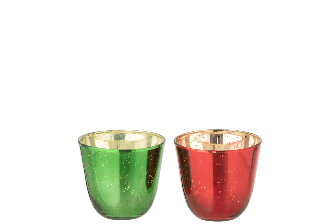 Theelichthouder Glas Rood/Groen Assortiment Van 2