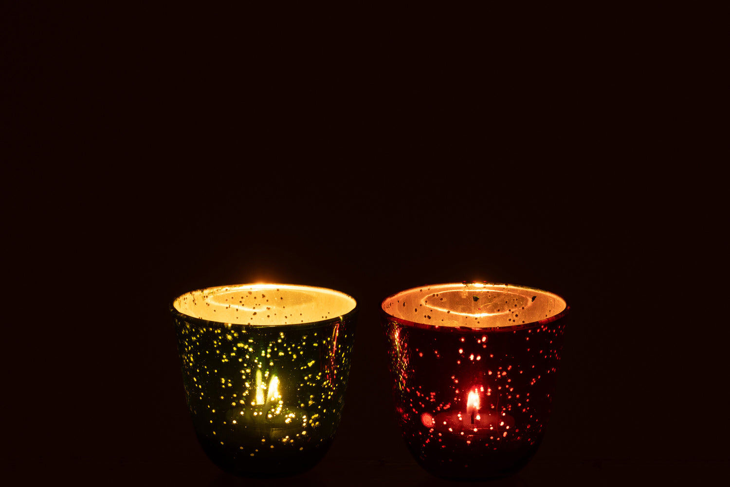 Theelichthouder Glas Rood/Groen Assortiment Van 2