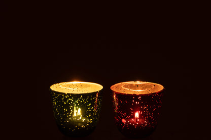 Theelichthouder Glas Rood/Groen Assortiment Van 2