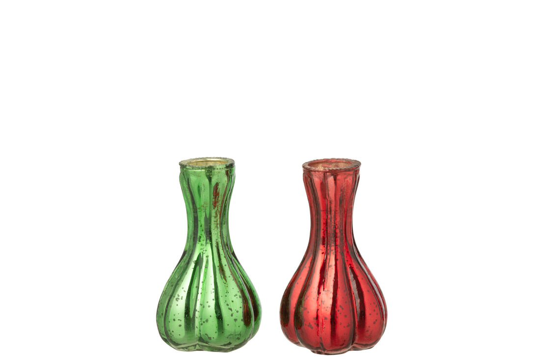 Vaas Soliflore Glas Rood/Groen Klein Assortiment Van 2