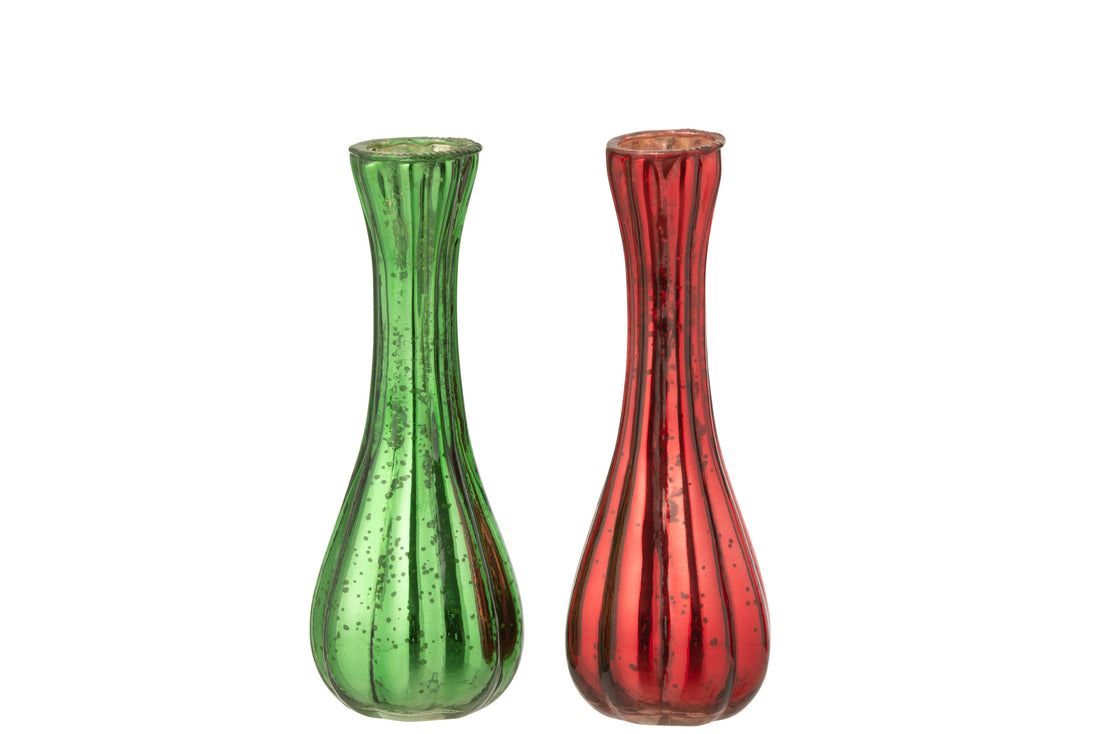 Vaas Soliflore Glas Rood/Groen Groot Assortiment Van 2