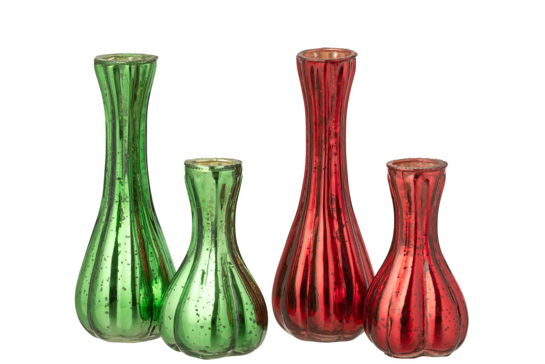 Vaas Soliflore Glas Rood/Groen Groot Assortiment Van 2