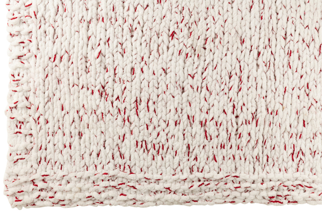 Deken Gebreid Polyester Wit/Kerst Rood