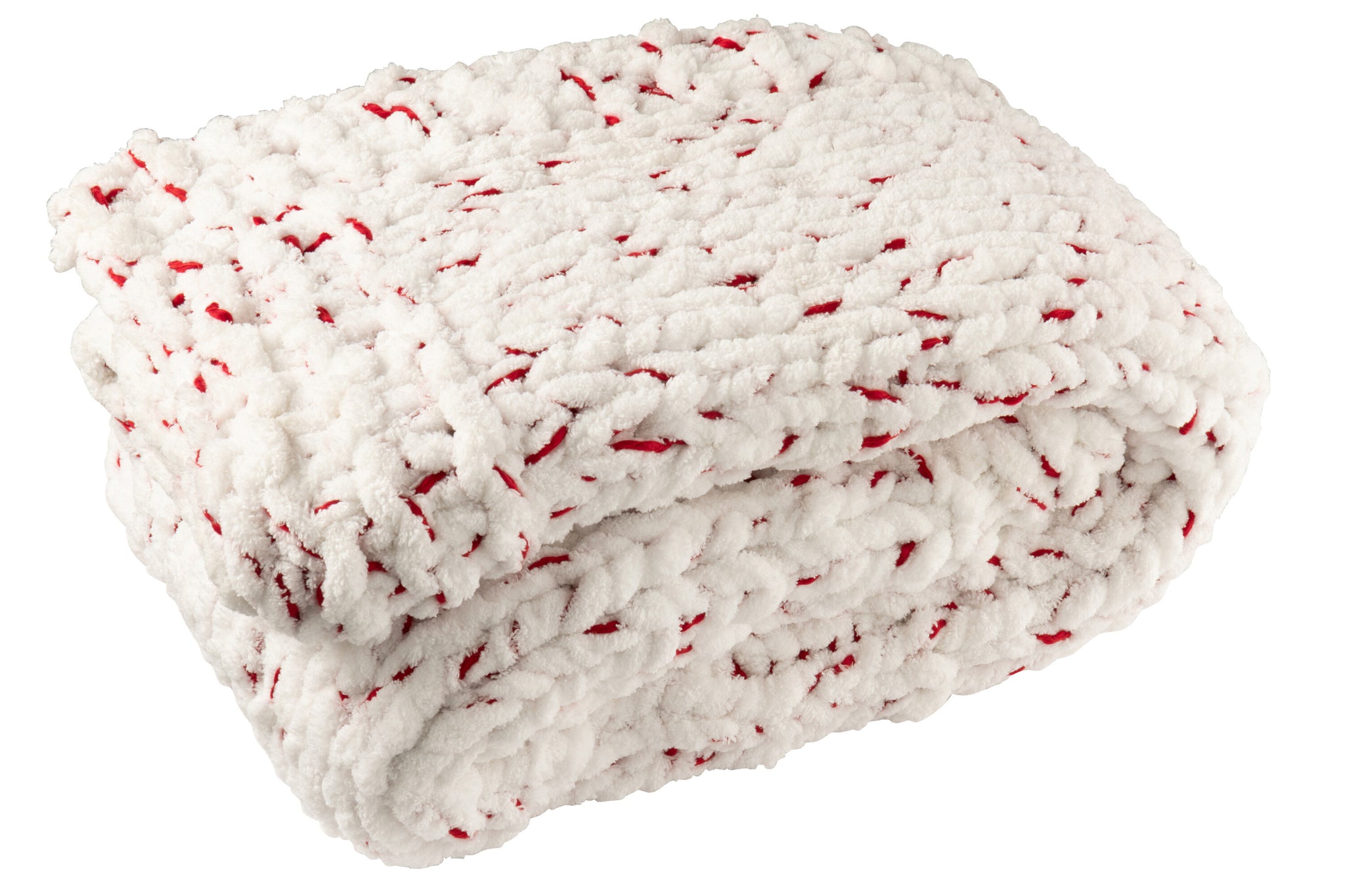 Deken Gebreid Polyester Wit/Kerst Rood