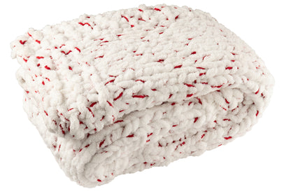 Deken Gebreid Polyester Wit/Kerst Rood