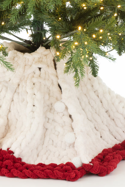 Kerstboomrok Gebreid Polyester Wit/Kerst Rood