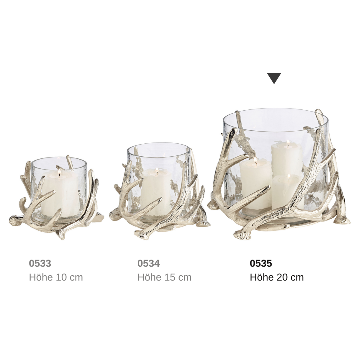 EDZARD lantaarn Kingston, gewei-design, aluminium, zilverkleurig, met glas, hoogte 20 cm, ø 25 cm
