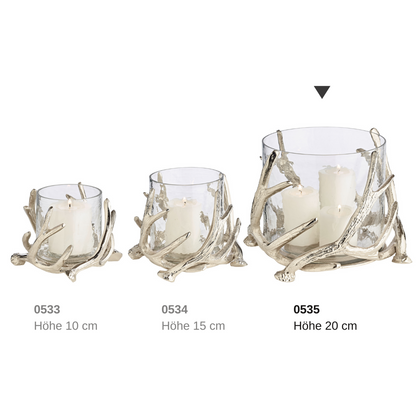 EDZARD lantaarn Kingston, gewei-design, aluminium, zilverkleurig, met glas, hoogte 20 cm, ø 25 cm