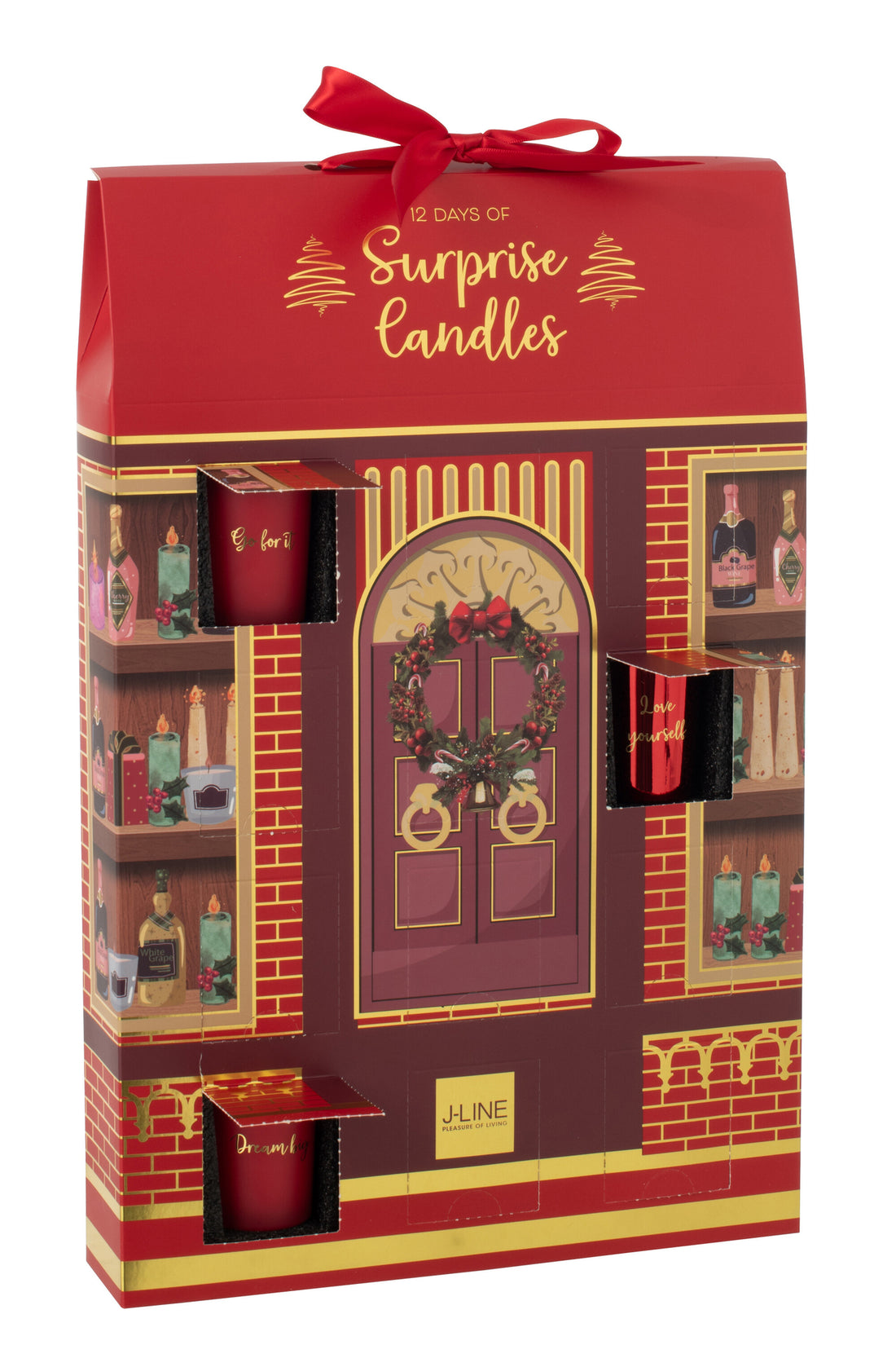 Geurkaars 12 Kaarsen Verrassingsvenster Was Koraal Rood/Multicolor